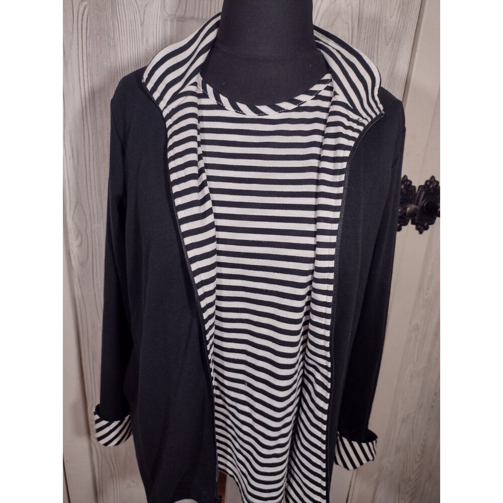 Blair Jacket with Top Women's Black and White Stripe 2pc Knit Petite Medium Set
